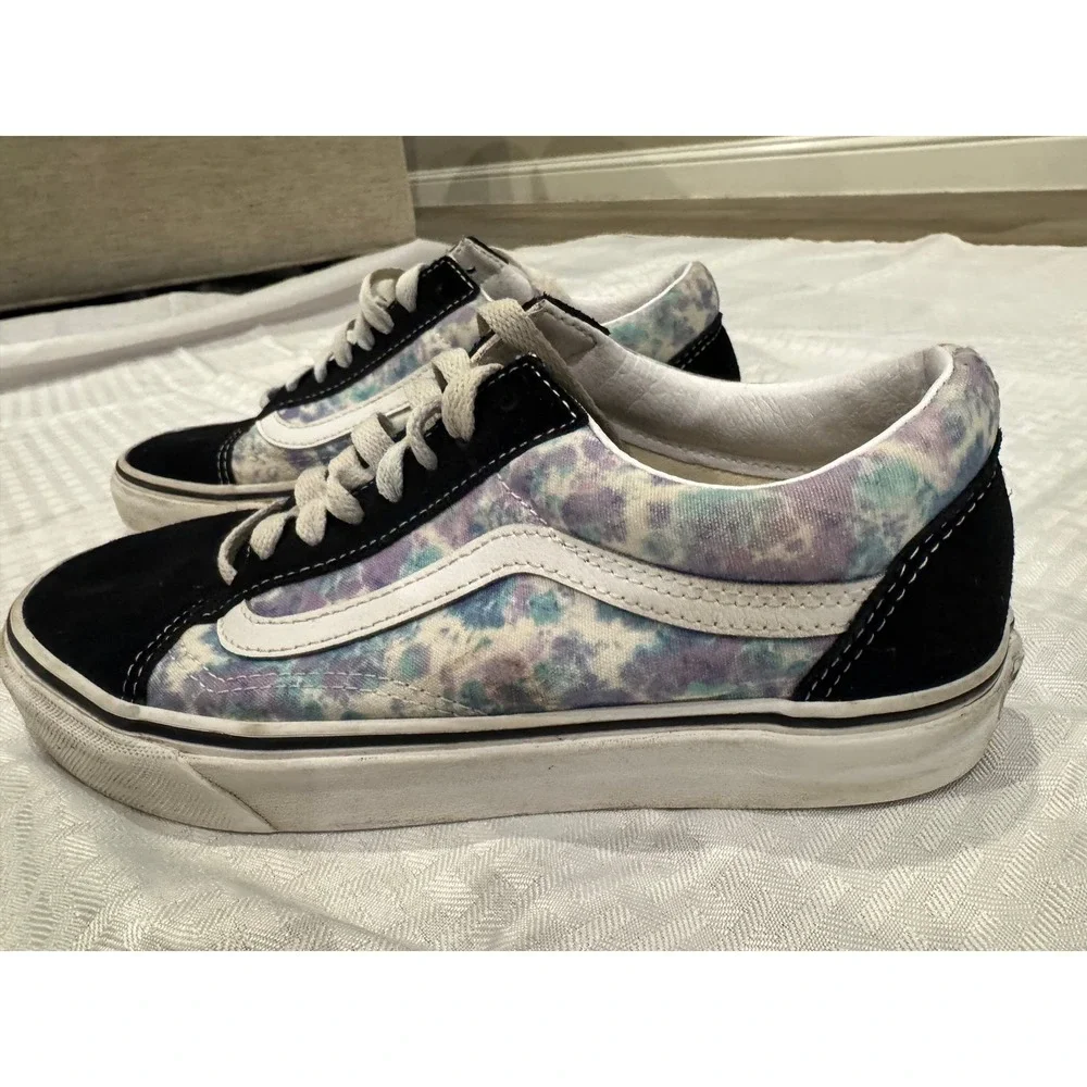 Vans Old‎ Skool Sneakers Womens 8.5 Black Tie Dye Low Top Good Suede Canvas